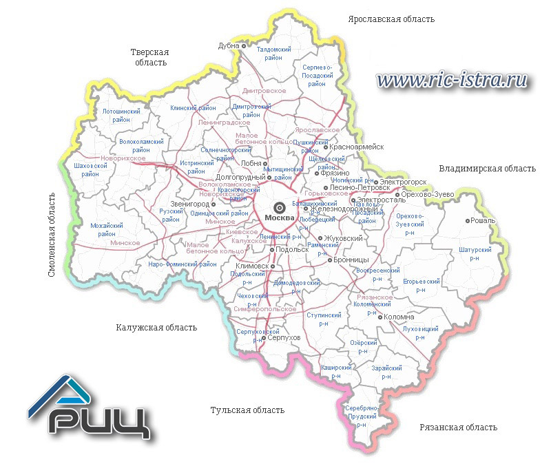 Карта юго востока подмосковья с городами и поселками подробная